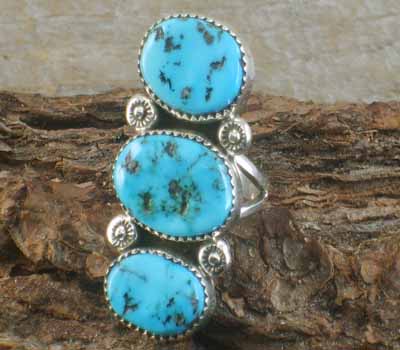 Native American Turquoise 3- Nugget Ring- sz 8.25